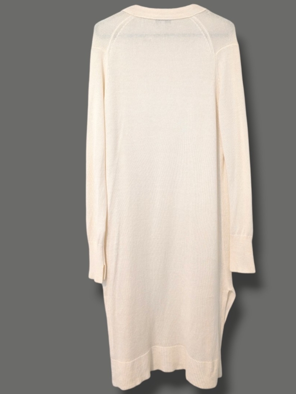 White + Warren Off-White Linen Cotton Long Open Front Duster Cardigan — image 2 of 8